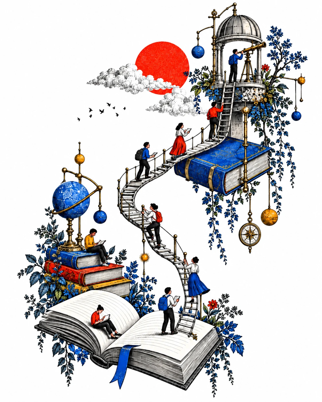 An imaginative illustration of people shaping knowledge and work